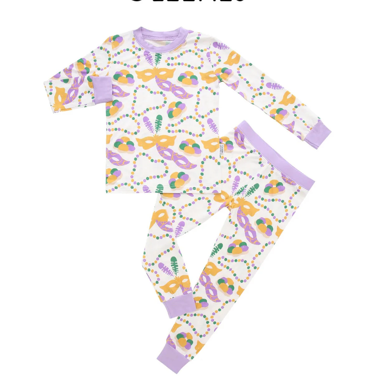 GLP2184 Baby Girls Mardi Gras Masks Lavender Shirts Pants Pajamas Clothes Sets Preorder