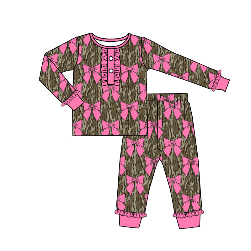 GLP2187 Baby Girls Bottomland Camo Bows Shirt Pants Pajamas Clothes Sets Preorder