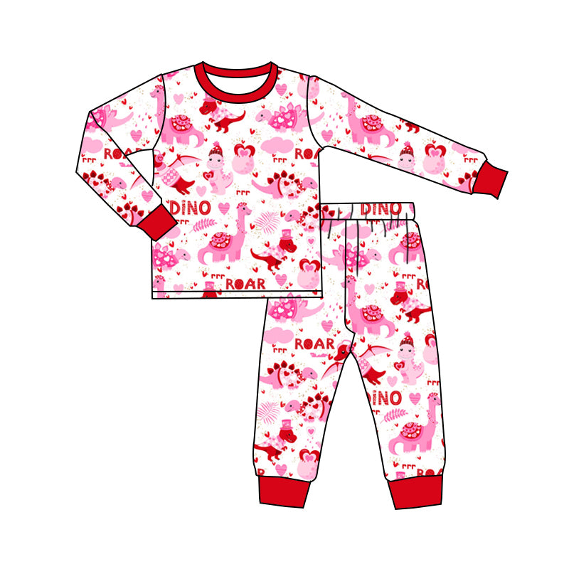 GLP2190 Baby Girls Valentines Dinosaurs Hearts Shirts Pants Pajamas Clothes Sets Preorder