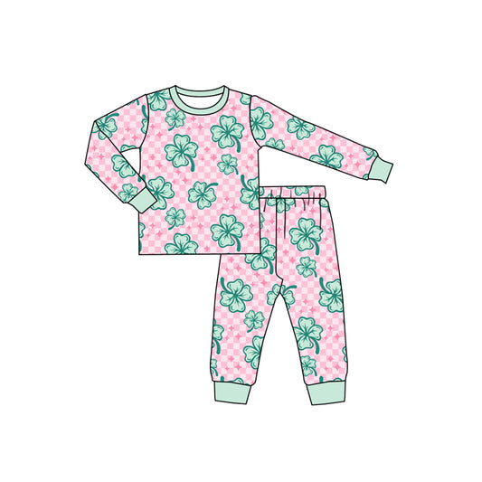 GLP2192 Baby Girls St Patrick Quatrefoil Shirts Pants Pajamas Clothes Sets Preorder