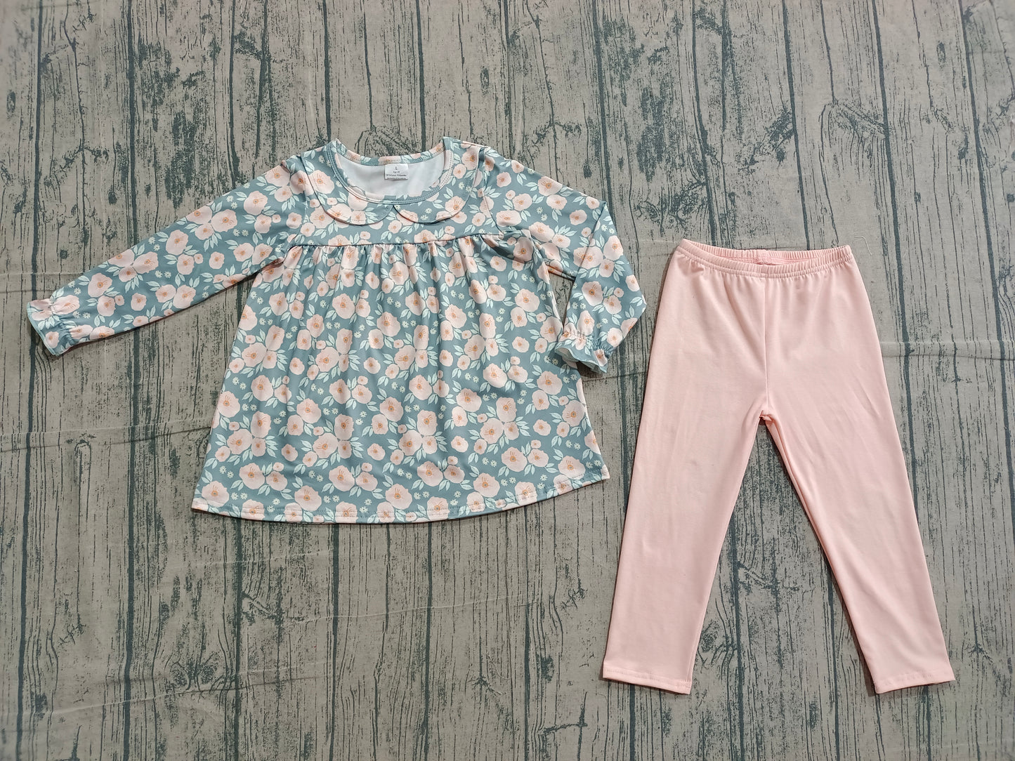 GLP2776 Preorder IRL Baby Girl Peach Flowers Tunic Leggings Pant Fall Clothes Set