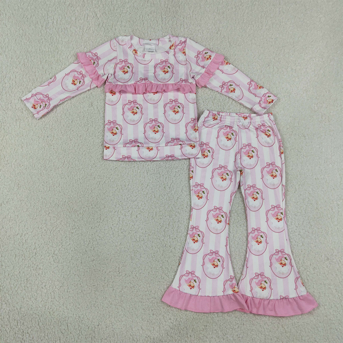 Sibling Baby Girls Long Sleeve Pumpkins Santa Top Ruffle Bell Bottom Pant Clothes Sets