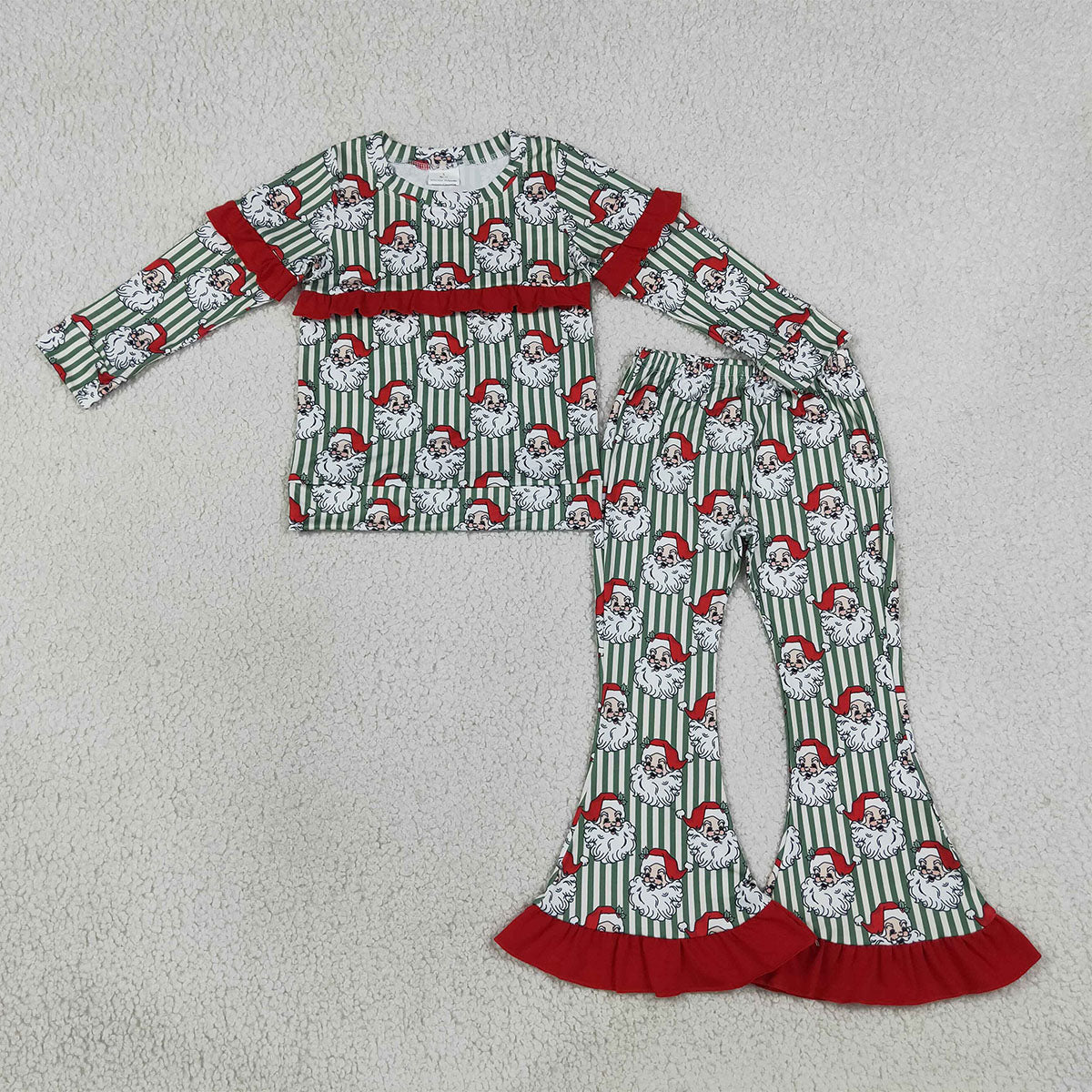 Sibling Baby Girls Long Sleeve Pumpkins Santa Top Ruffle Bell Bottom Pant Clothes Sets