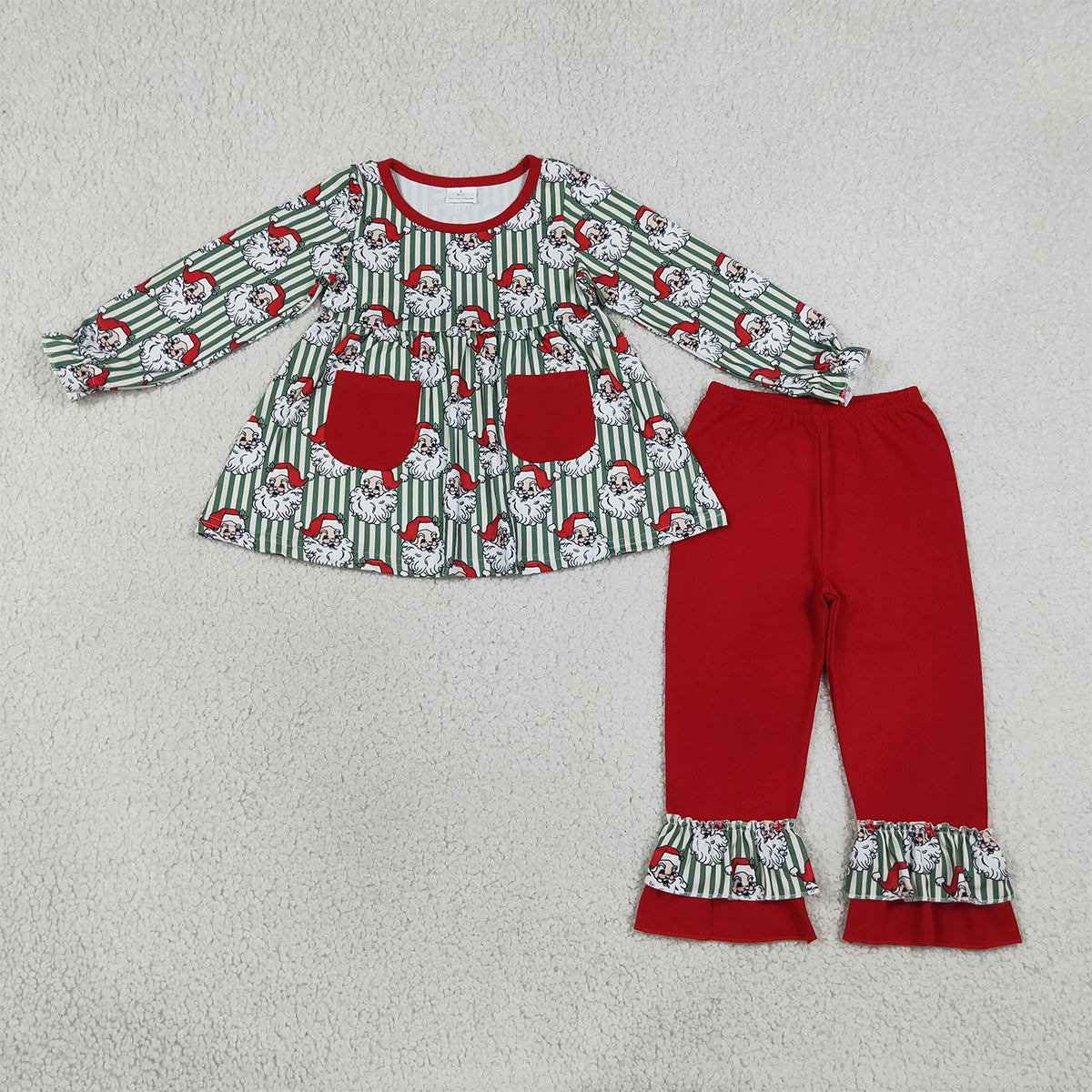 Sibling Baby Girls Santa Pockets Tunic Ruffle Pants Christmas Clothes Sets