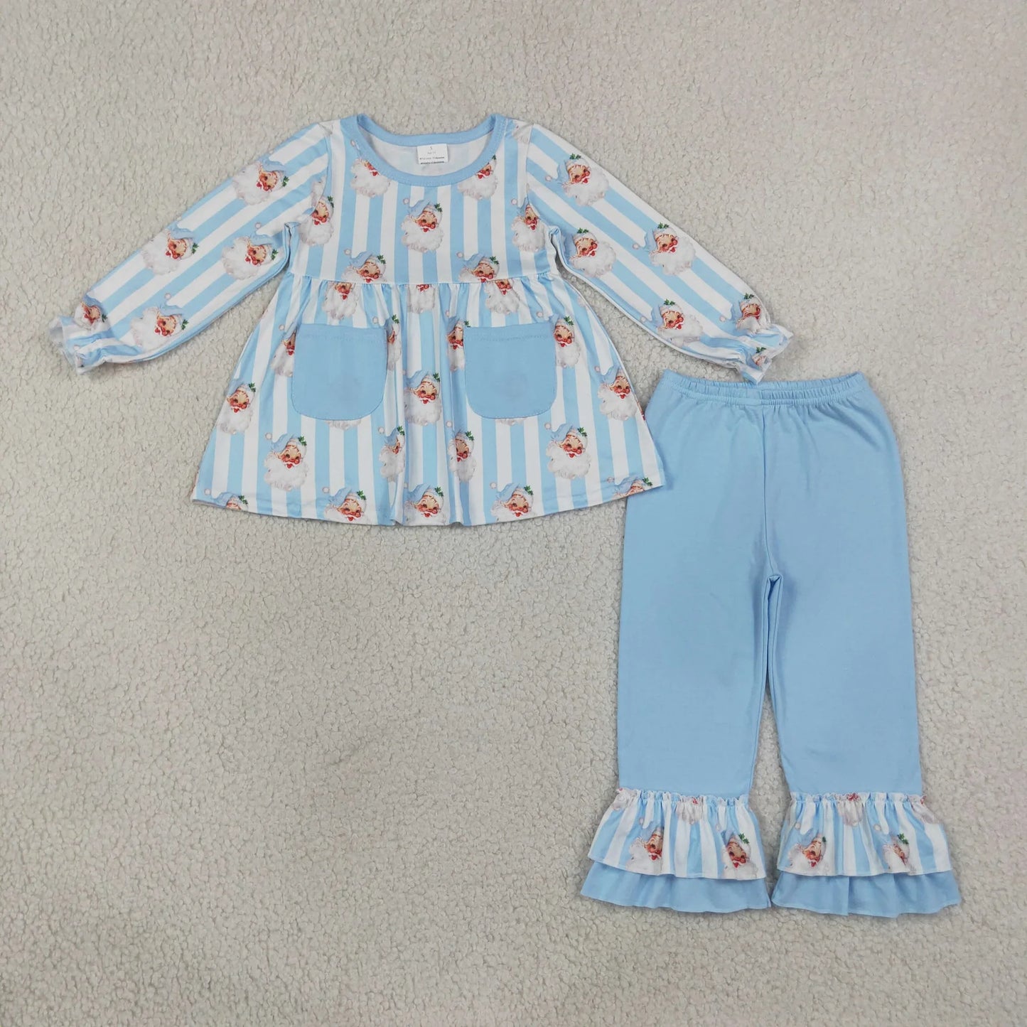 Sibling Baby Girls Santa Pockets Tunic Ruffle Pants Christmas Clothes Sets