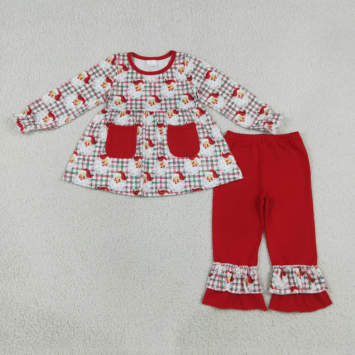 Sibling Baby Girls Santa Pockets Tunic Ruffle Pants Christmas Clothes Sets