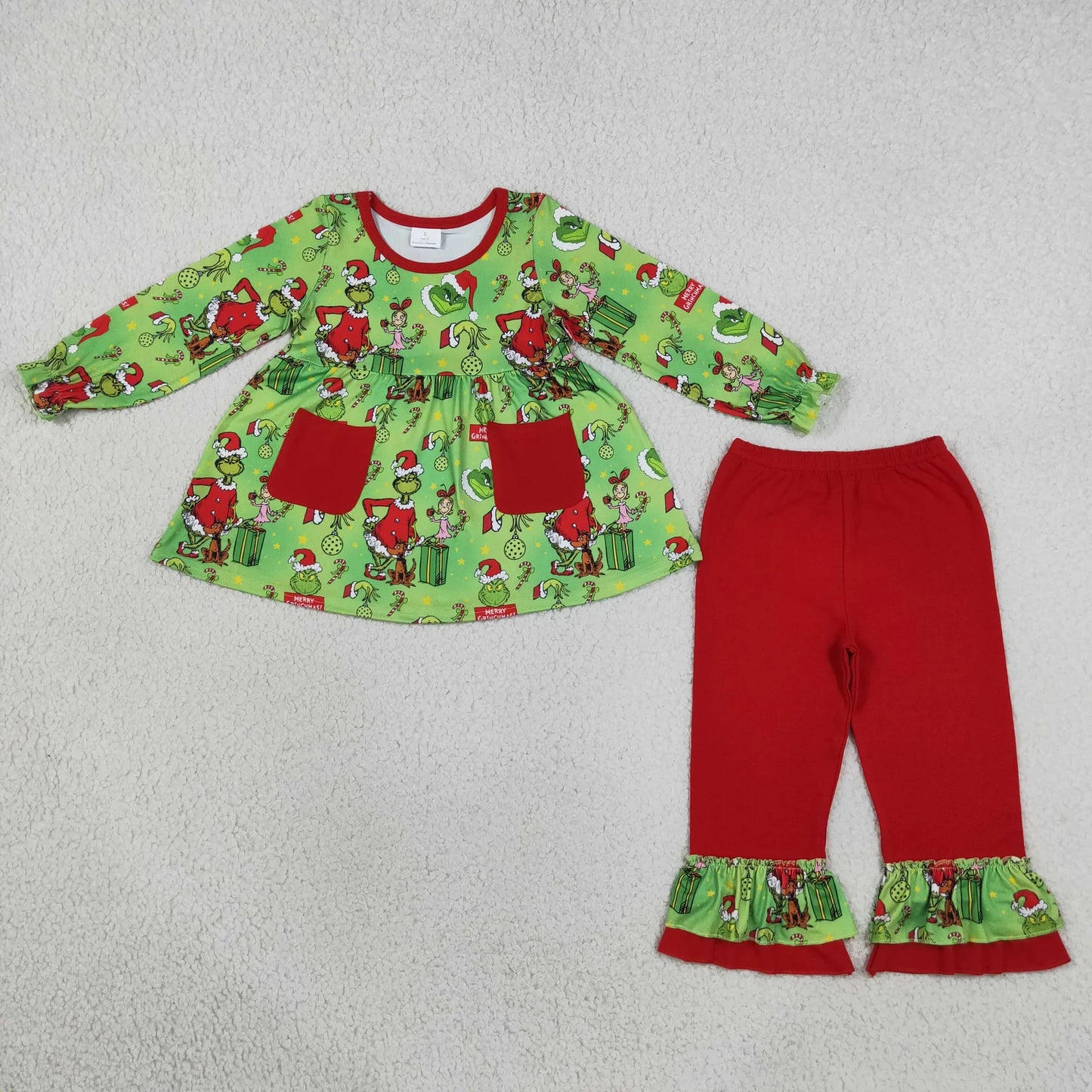 Sibling Baby Girls Santa Pockets Tunic Ruffle Pants Christmas Clothes Sets