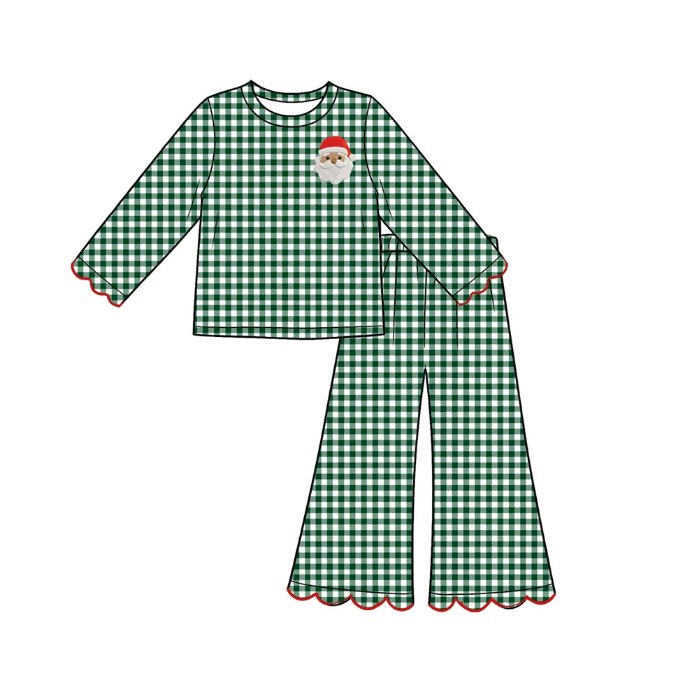 7.30 deisgn Baby Girls Green Checked Turkey Top Scallop Pant Christmas Clothes Set