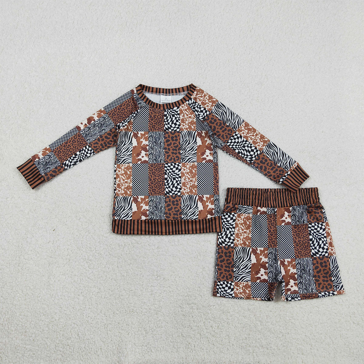 Kids Baby Girl Leopard Cow Print Checked Top Shorts Western Clothes Sets GLS0079