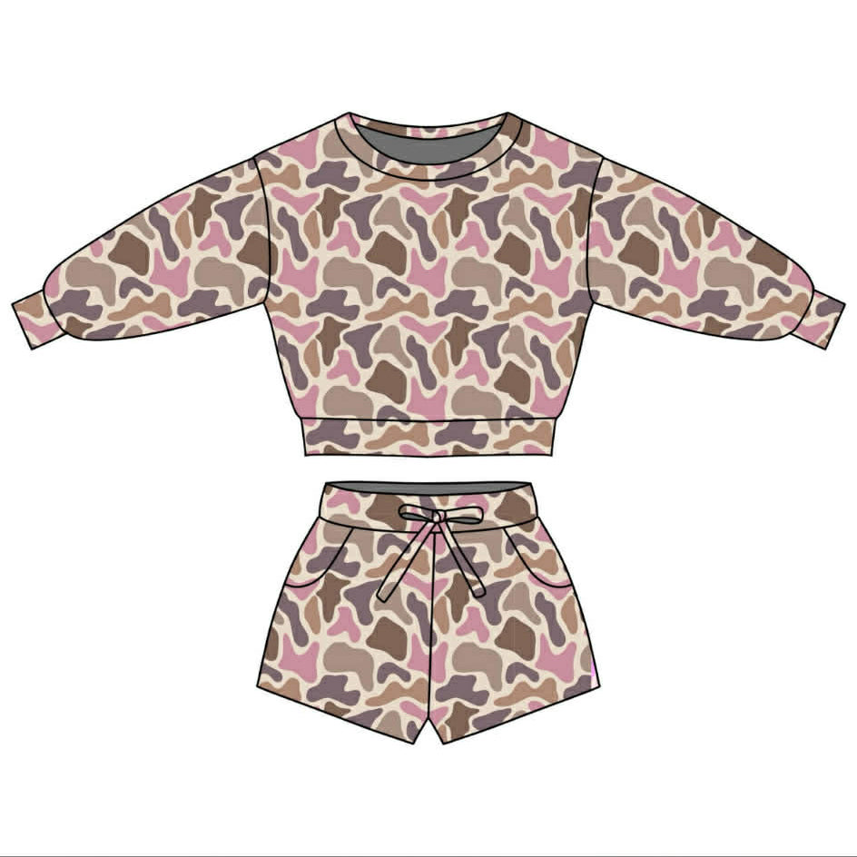 Pre-order no moq GLS0091 pre-order toddler girl clothes summer camouflage long sleeve shorts set-26.1.14
