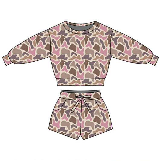 Pre-order no moq GLS0091 pre-order toddler girl clothes summer camouflage long sleeve shorts set-26.1.14