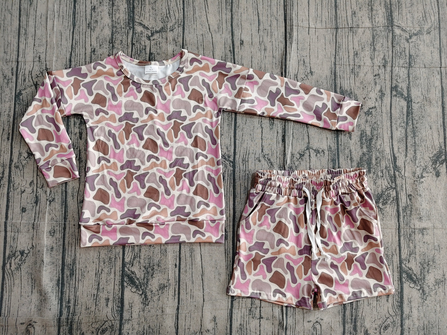 GLS0091 Preorder Sample Baby Girl Long Sleeve Southern Camo Top Pockets Shorts Clothes Sets
