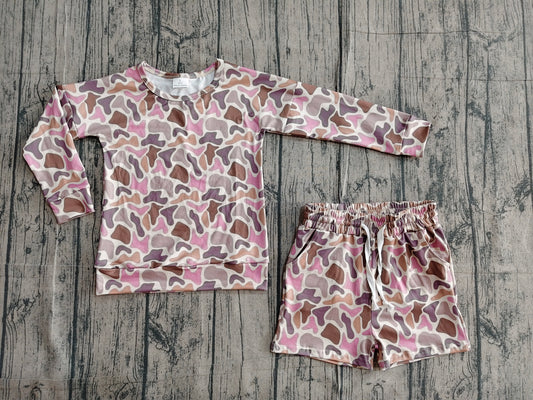 GLS0091 Preorder Sample Baby Girl Long Sleeve Southern Camo Top Pockets Shorts Clothes Sets
