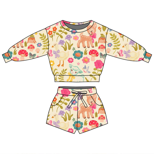 Pre-order no moq GLS0092 pre-order toddler girl clothes summer floral long sleeve shorts set-26.1.17