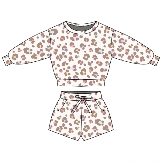 Pre-order no moq GLS0093 pre-order toddler girl clothes summer leopard long sleeve shorts set-26.1.17