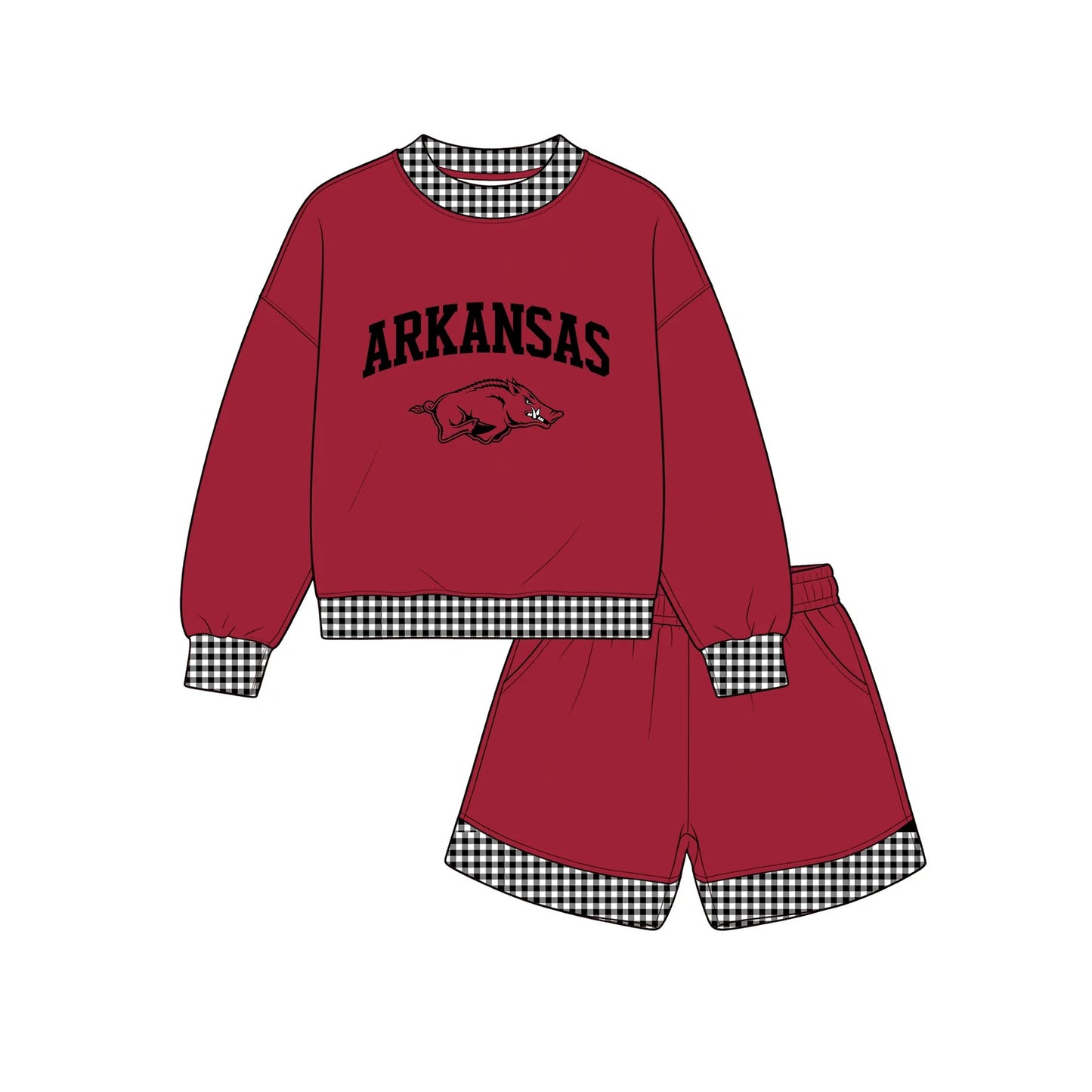 Custom Order Adult Women Arkansas Long Sleeve Top Short Team Clothes Set