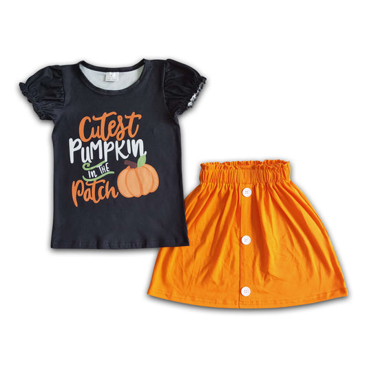 8.25 GSD0106 Autumn Pumpkin Black Fly Sleeve Orange Skirt Outfit
