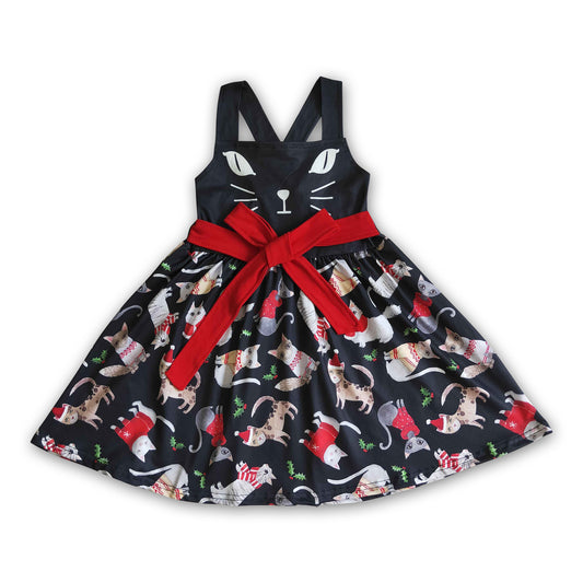 9.1 RTS NO MOQ GSD0140 children christmas clothing sleeveless cat dress milk silk