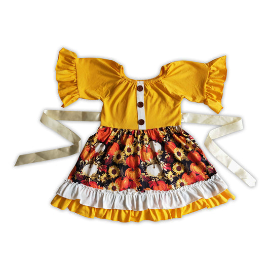9.1 RTS NO MOQ GSD0144 girls summer dress Halloween baby clothing over knee short sleeve dress milk silk