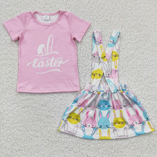 GSD0236 Baby Girl Happy Easter Shirt Suspender Skirts Clothes Sets