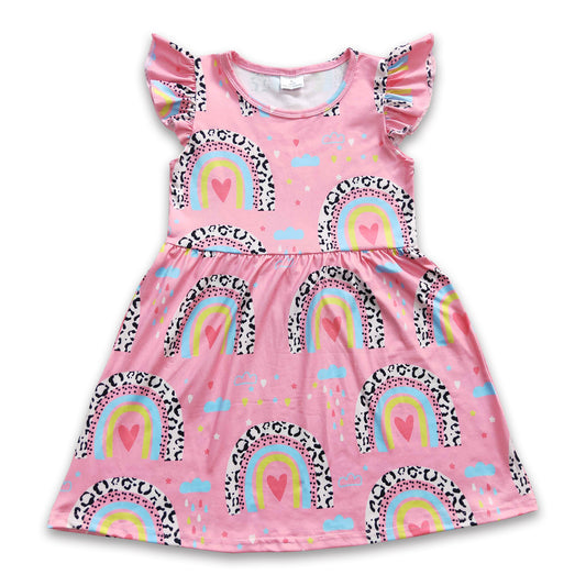 5.12RTS NO MOQ GSD0248 Girls Love Rainbow Pink Flying Sleeve Dress