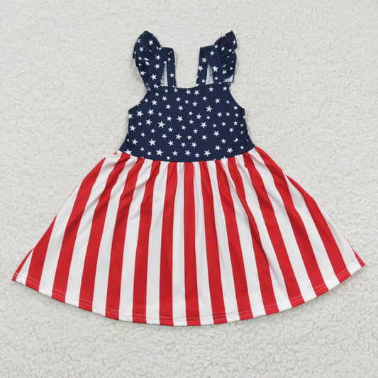 GSD0289 Baby Girls 4th of July Star Stripe Knee Length Dresses
