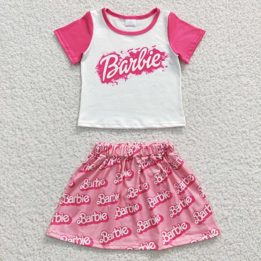 GSD0294 Baby Girl Short Sleeve Doll Pink Tee Tops Skirt Sets