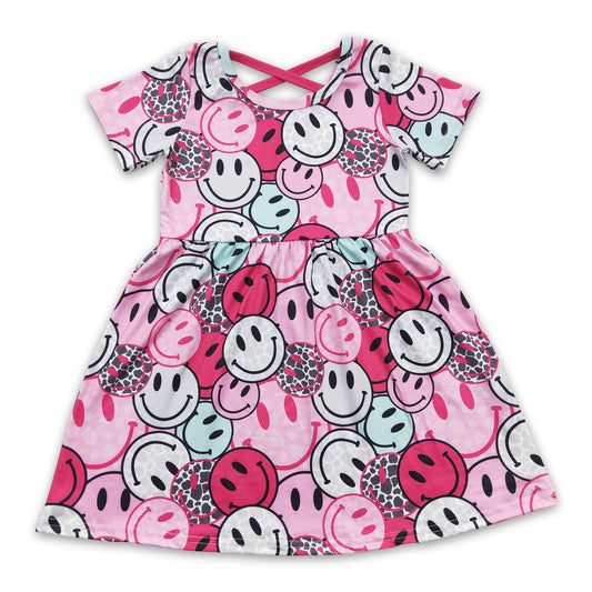 5.17 RTS NO MOQ GSD0312 Smiley pink rose red short-sleeved dress