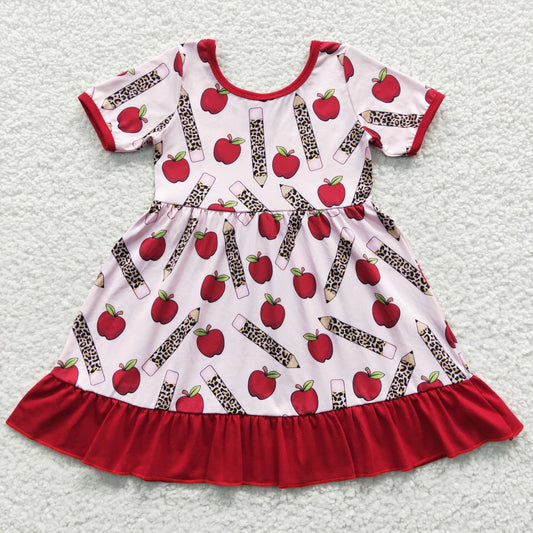 GSD0314 Baby Girls Back To School Apple Pencil Knee Length Dresses