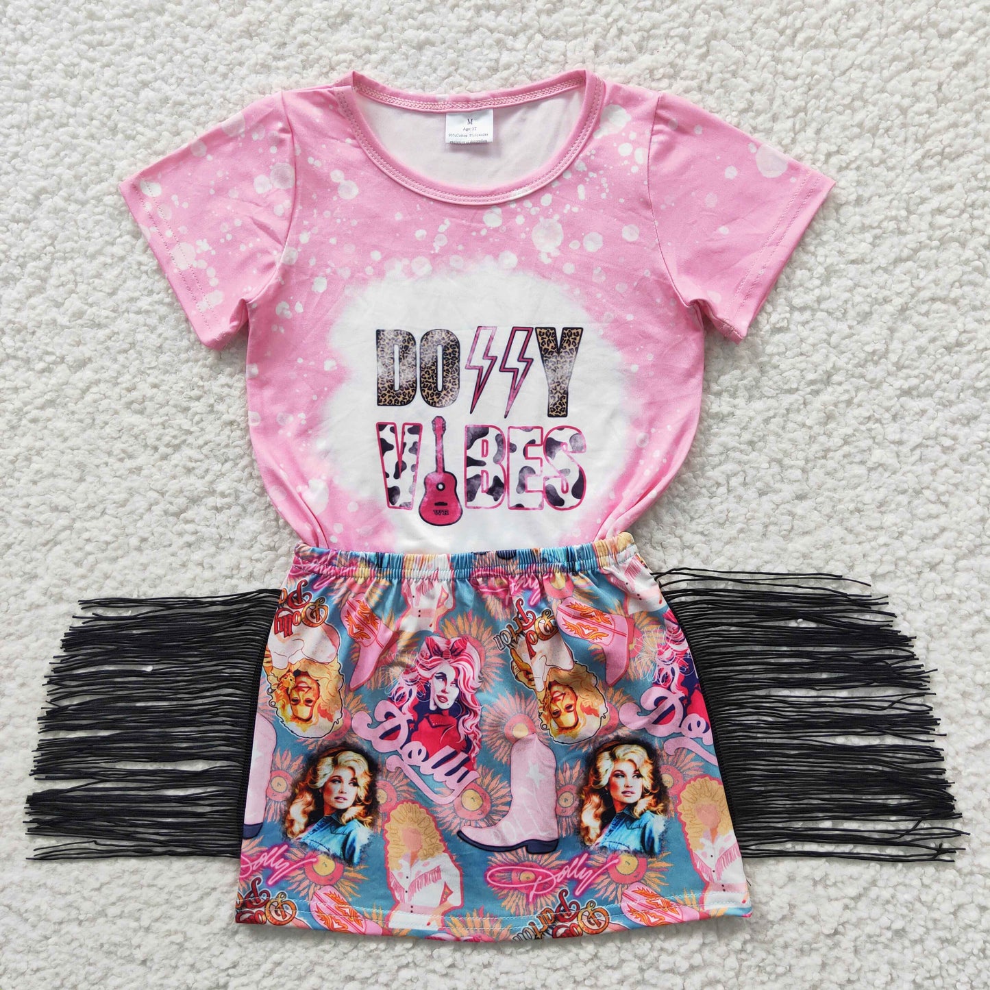 GSD0317 Baby Girl Pink Sing Western Tassel Skirts Clothes Sets