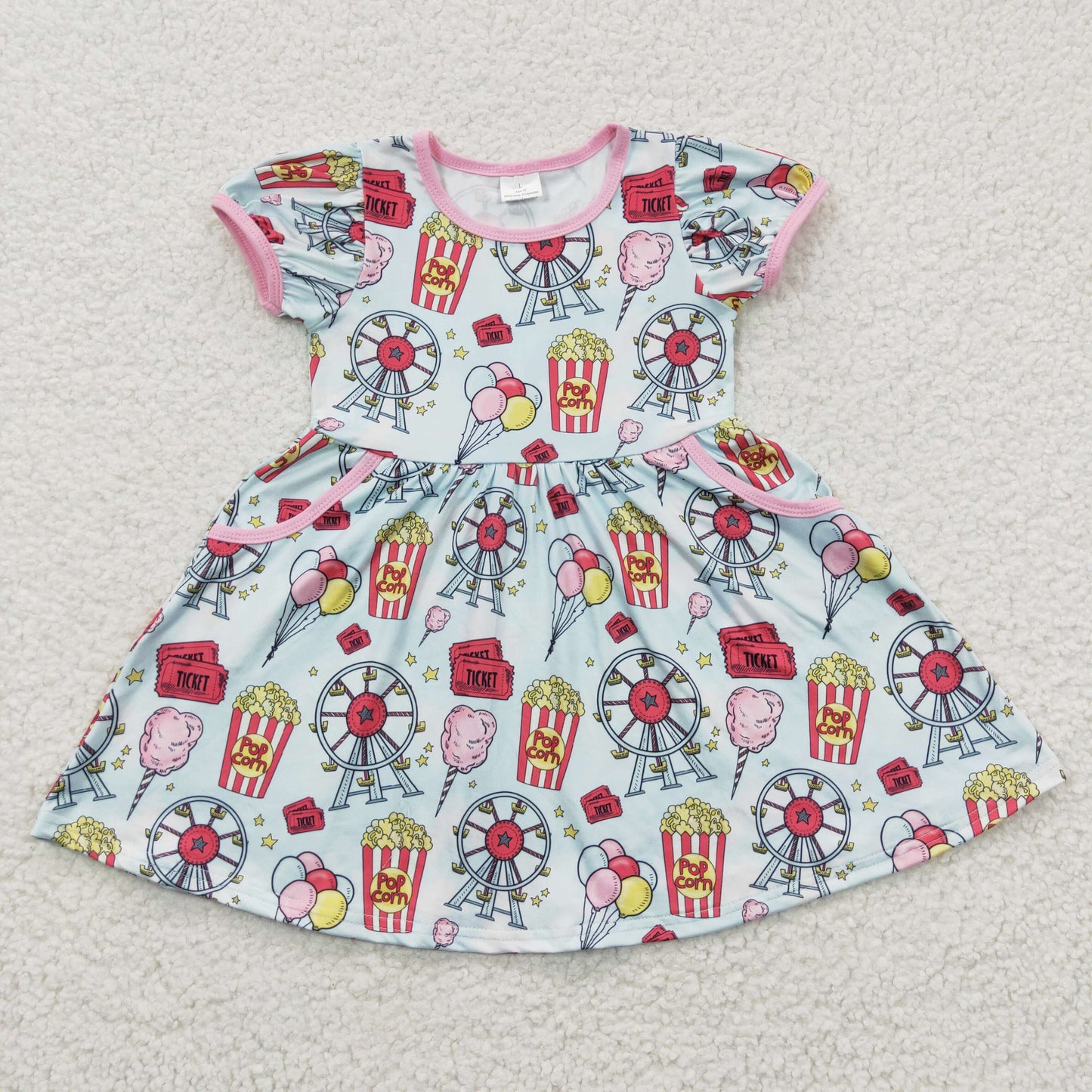 RTS NO MOQ（In Stock) GSD0327 POP Popcorn Ferris Wheel Short-Sleeve Dress