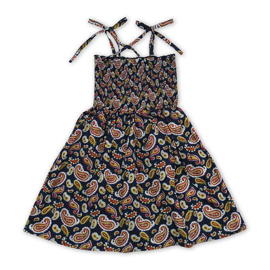 7.24 RTS NO MOQ(In Stock) GSD0368 Vintage Pattern Black Elastic Dress