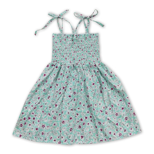 7.24 RTS NO MOQ(In Stock) GSD0370 Purple Floral Cyan Elastic Dress