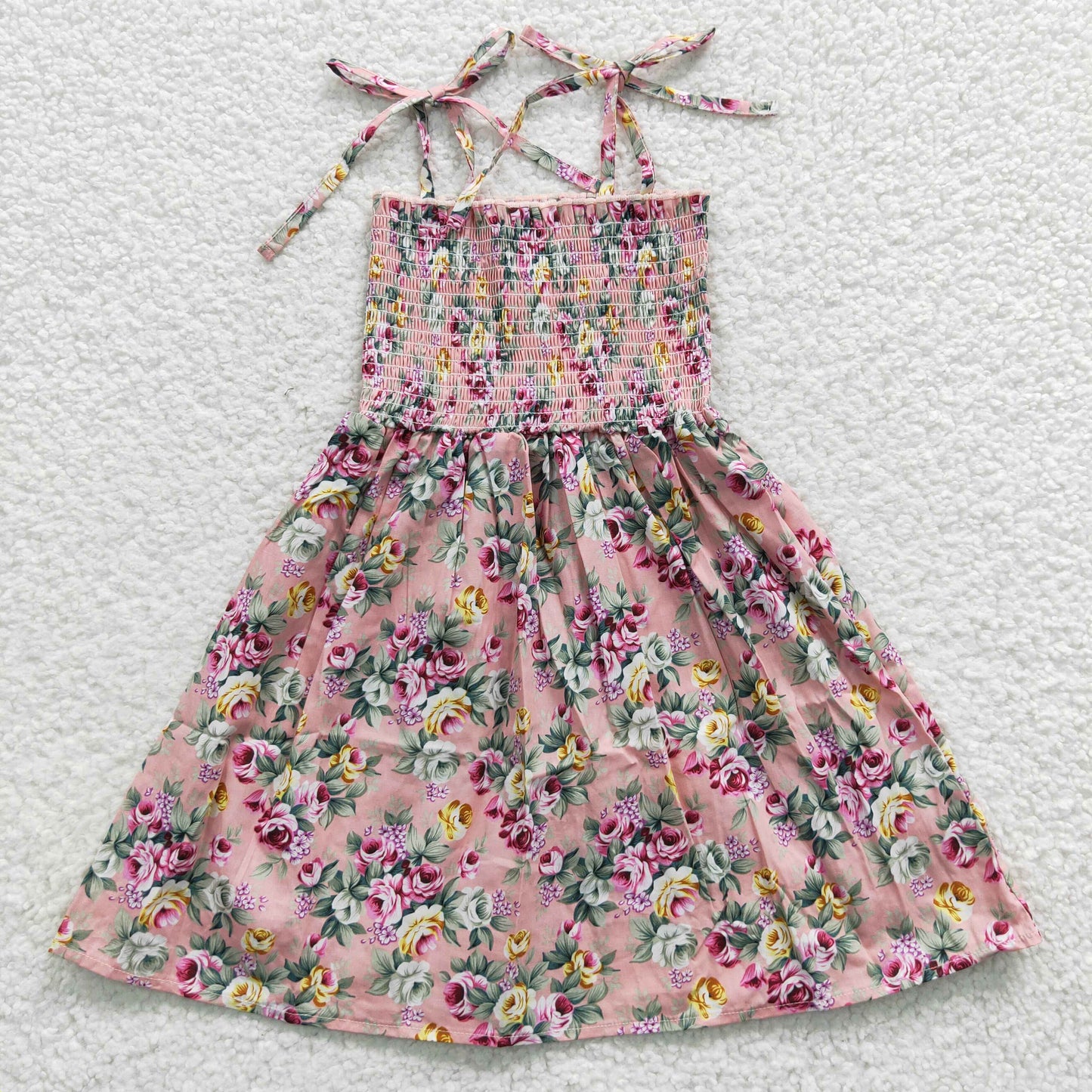 GSD0376 Baby Girls Pink Floral Elastic Knee Length Dresses