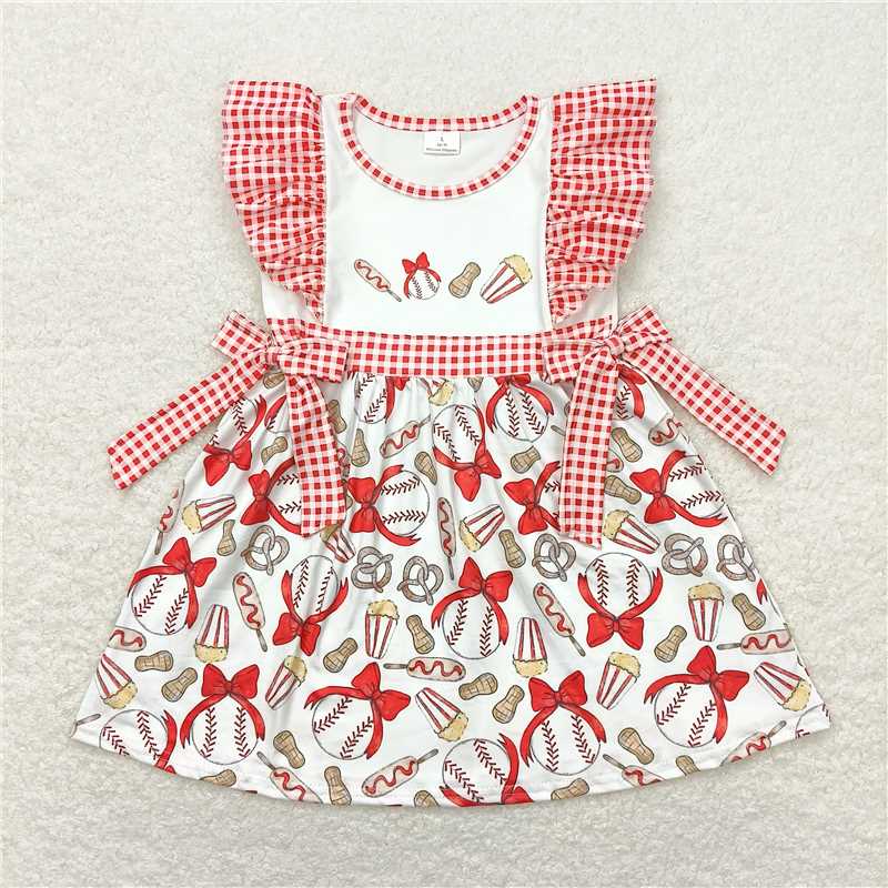 GSD0712 Baby Girl Baseball Pink Knee Length Bows Dresses