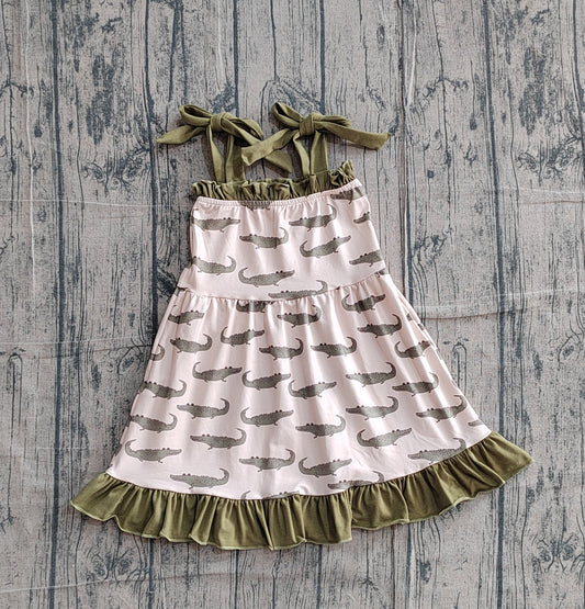 GSD1212 Preorder Sample Baby Girl Crocodile Ruffle Straps Knee Length Dresses