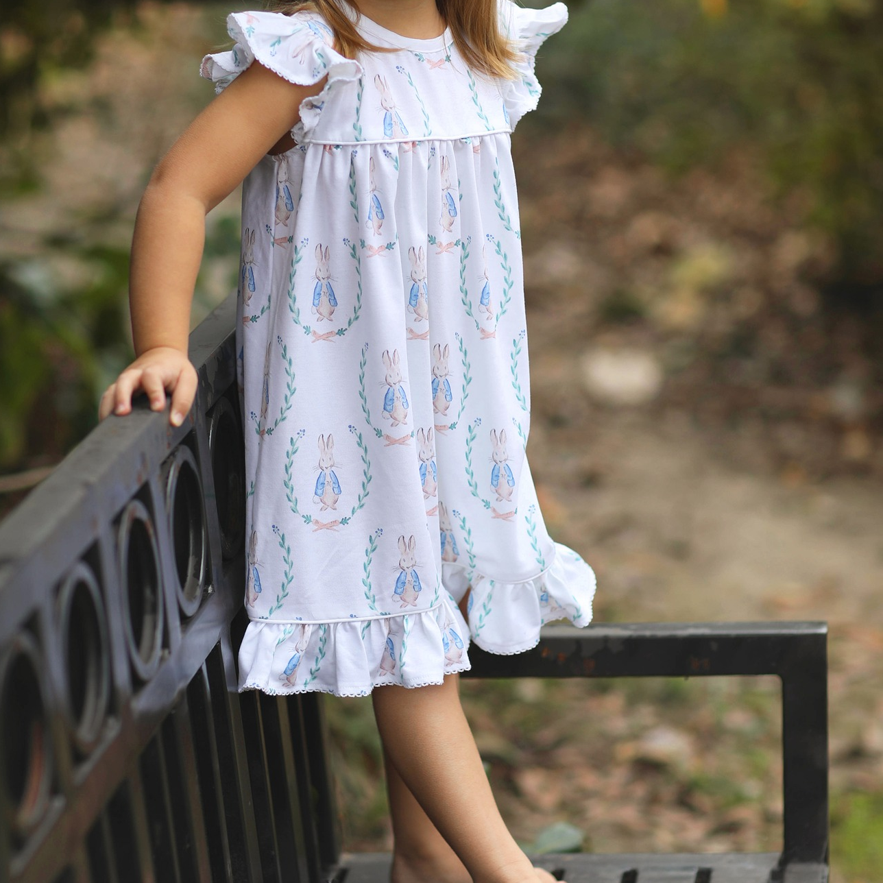 GSD1458 Baby Girls Easter Rabbits Flutter Sleeve Knee Length Dresses Preorder