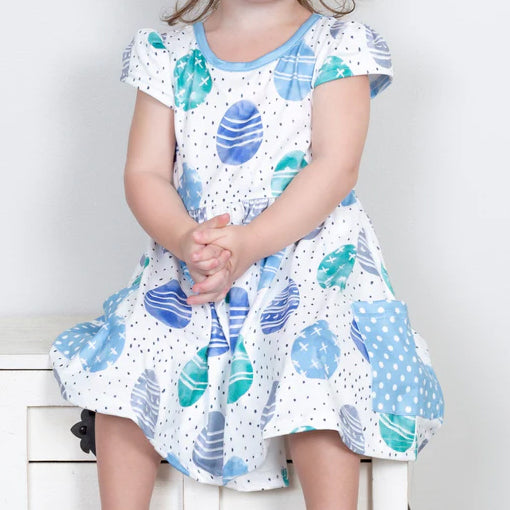 GSD1459 Baby Girls Easter Blue Eggs Pockets Knee Length Dresses Preorder