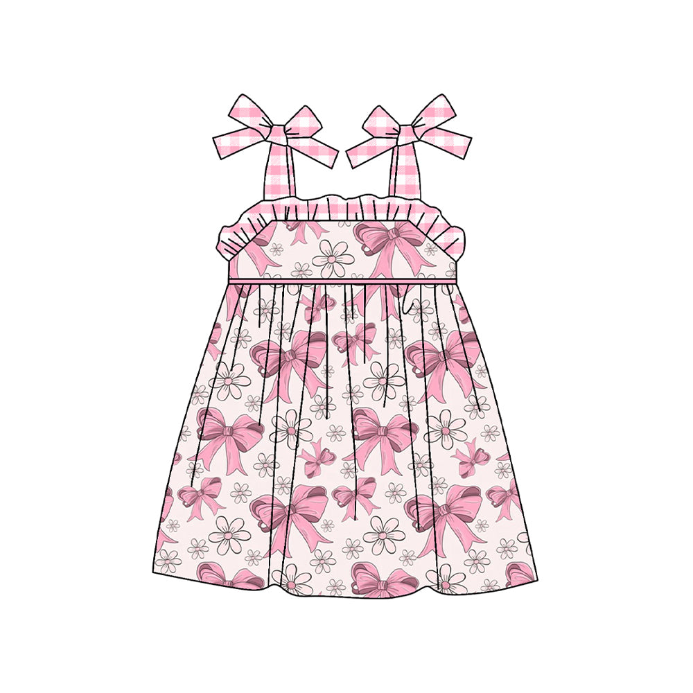 GSD1461 Baby Girls Pink Bows Flowers Straps Knee Length Dresses Preorder