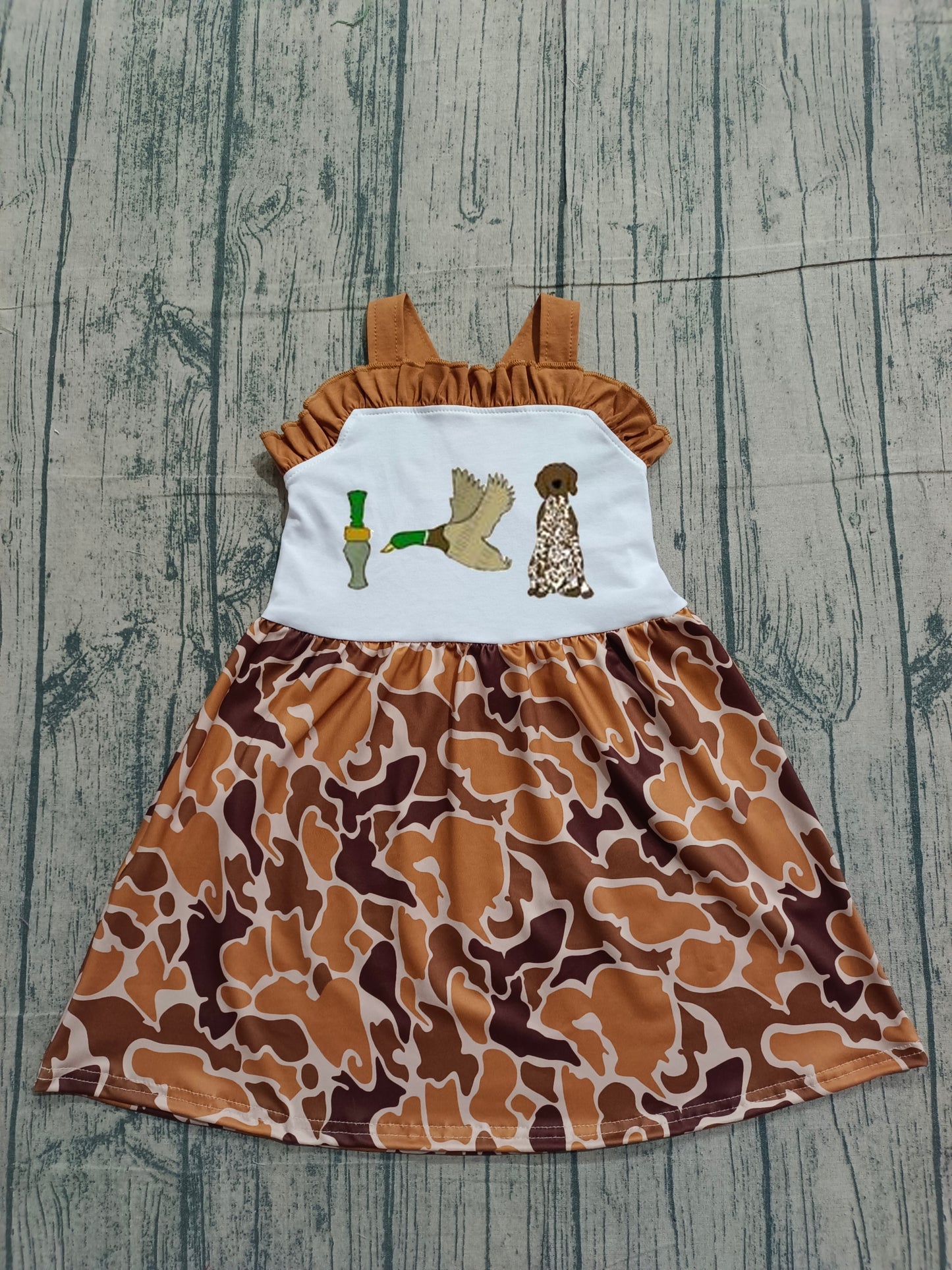 GSD1518 Baby Girls clothes embroidery camouflage duck puppy suspender Dresses-26.1.8