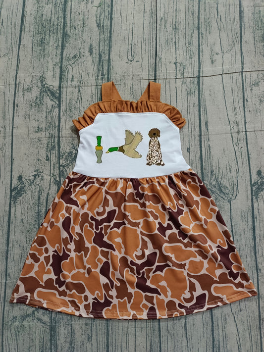 GSD1518 Baby Girls clothes embroidery camouflage duck puppy suspender Dresses-26.1.8