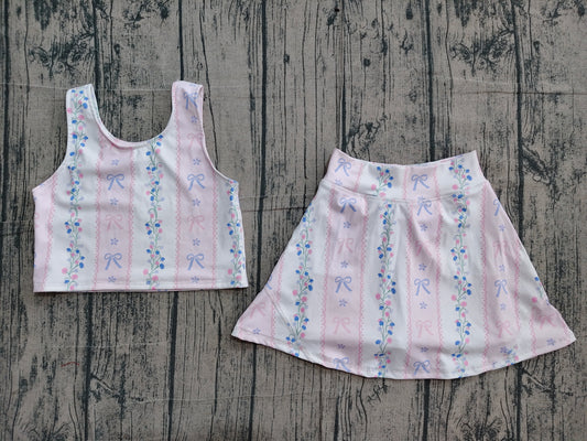 GSD2216 Preorder Sample Baby Girls Pink Sleeveless Bows Floral Top Skort Yoga Set