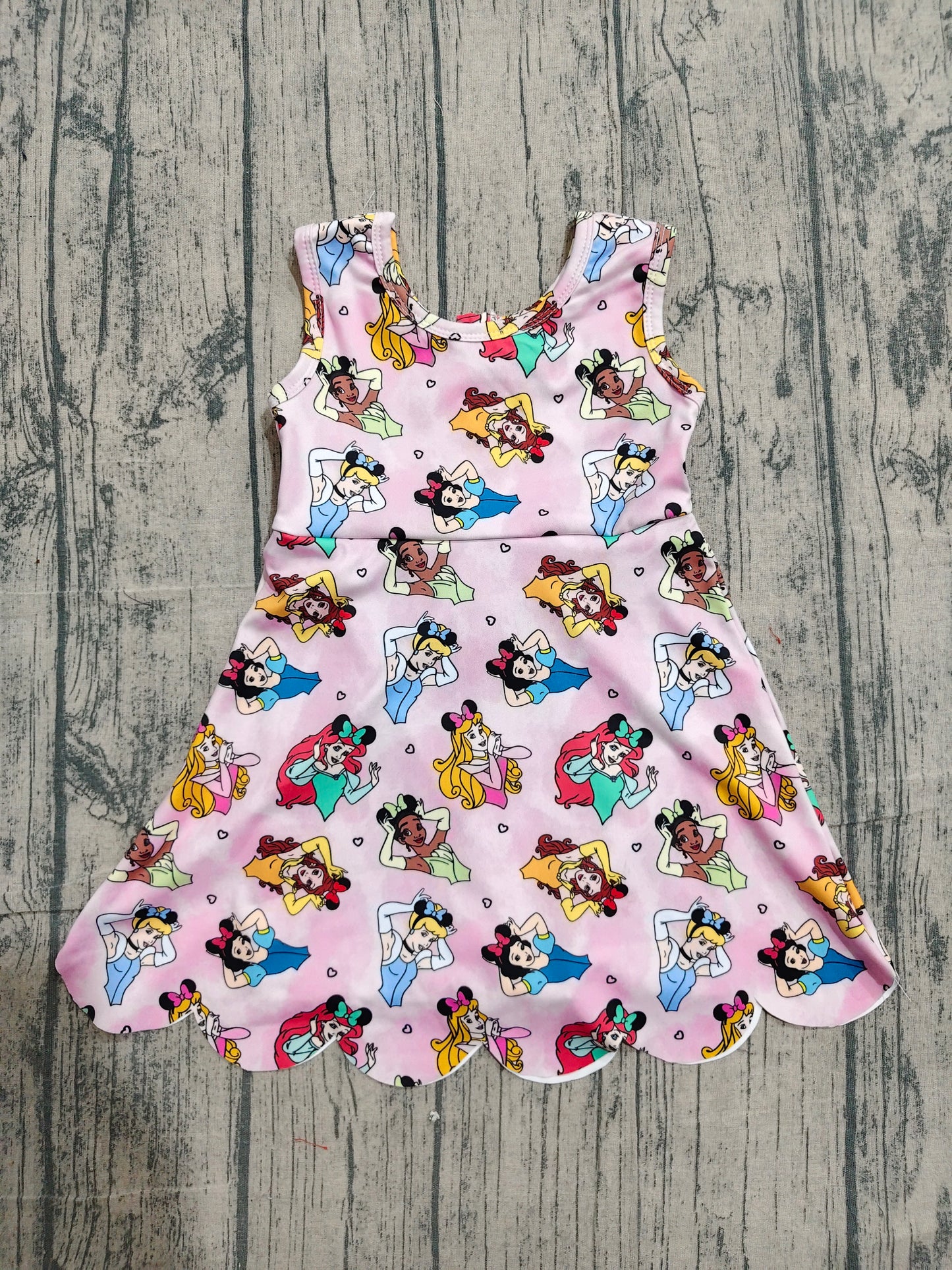 GSD2491 Preorder Sample Baby Girls Pink Sleeveless Cartoon Princess Shorts Yoga Knee Length Dresses
