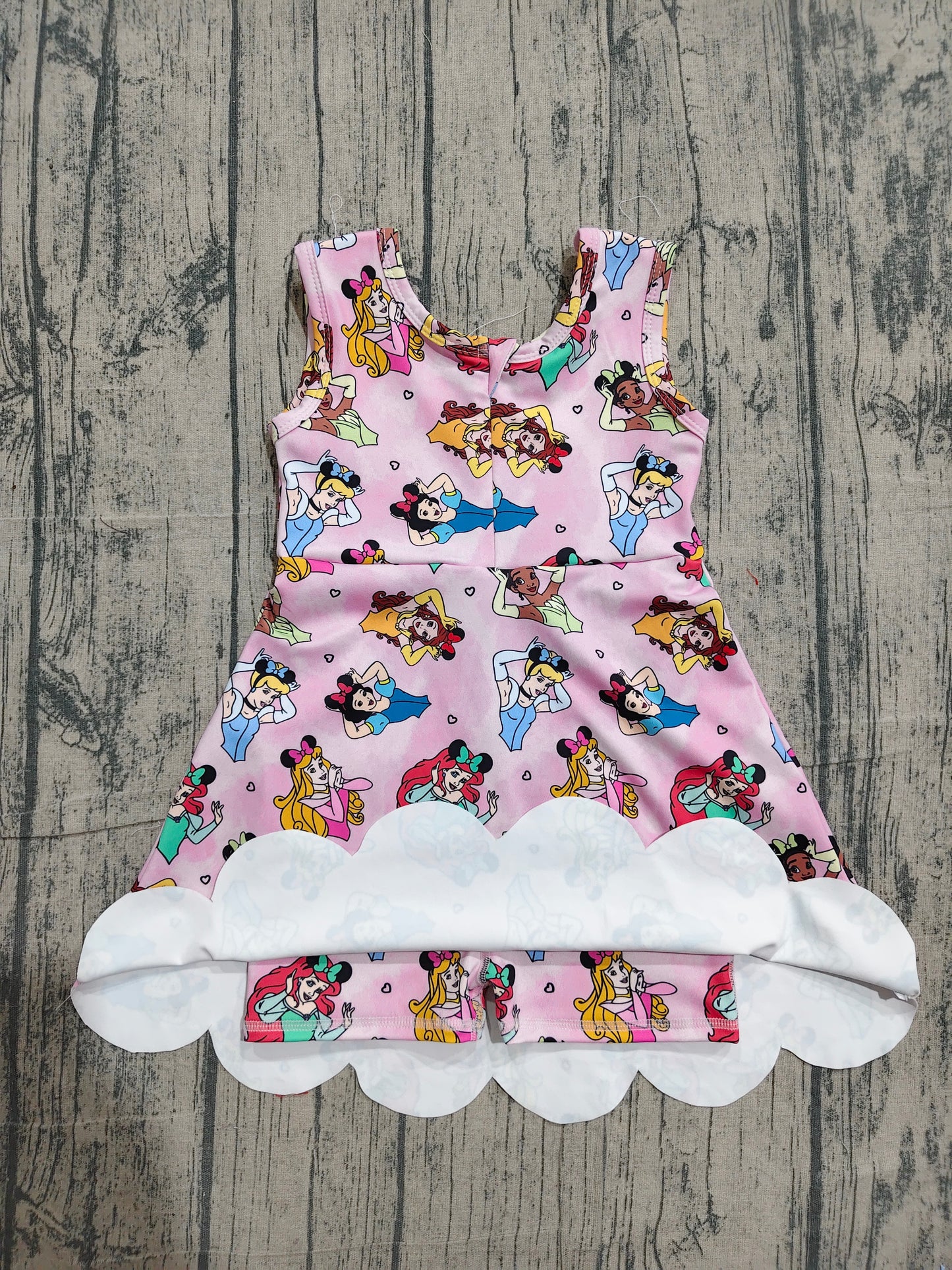 GSD2491 Preorder Sample Baby Girls Pink Sleeveless Cartoon Princess Shorts Yoga Knee Length Dresses
