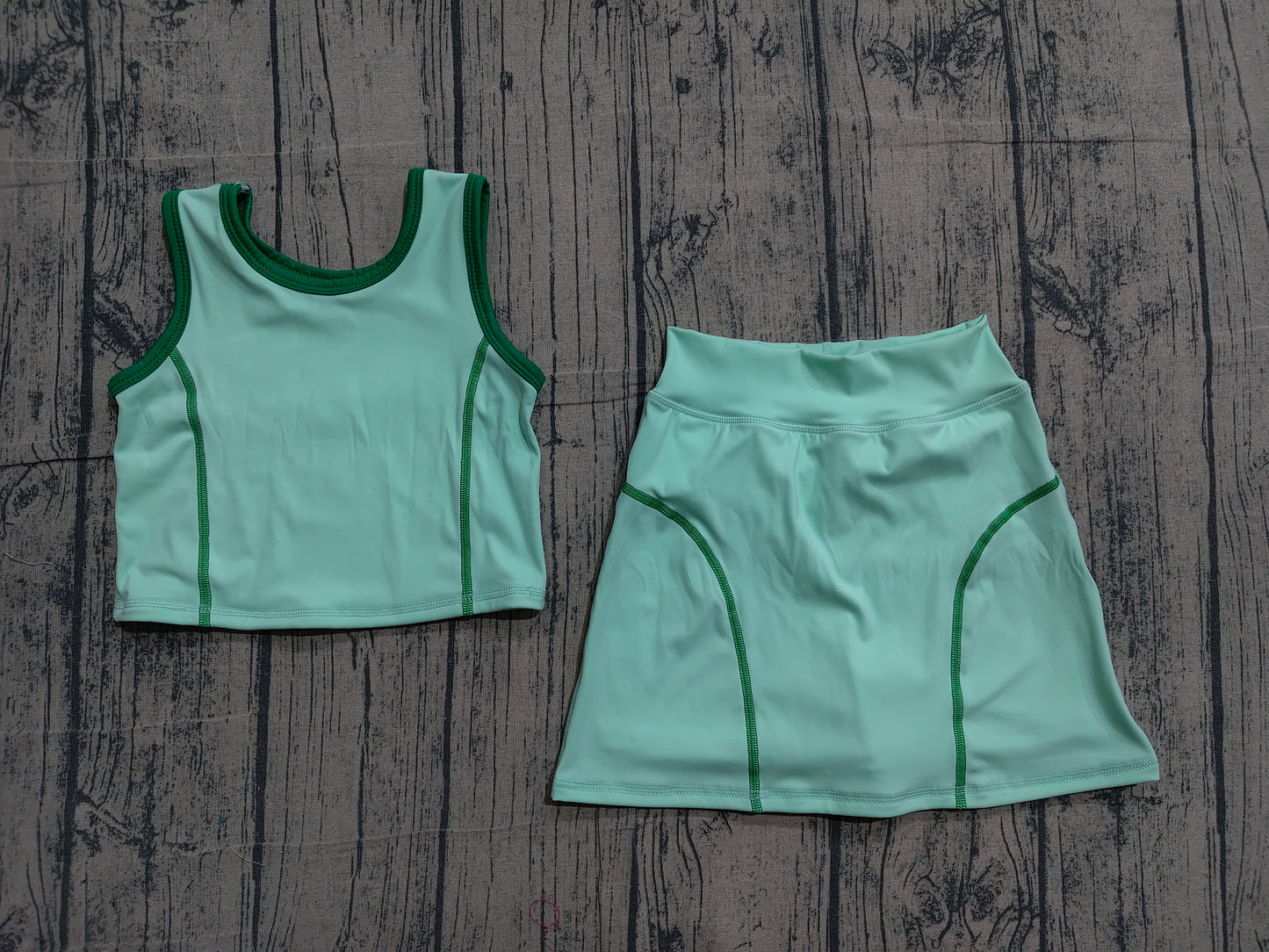 GSD2671 Preorder Sample Baby Girls Sleeveless Aqua Vest Top Skirts Set
