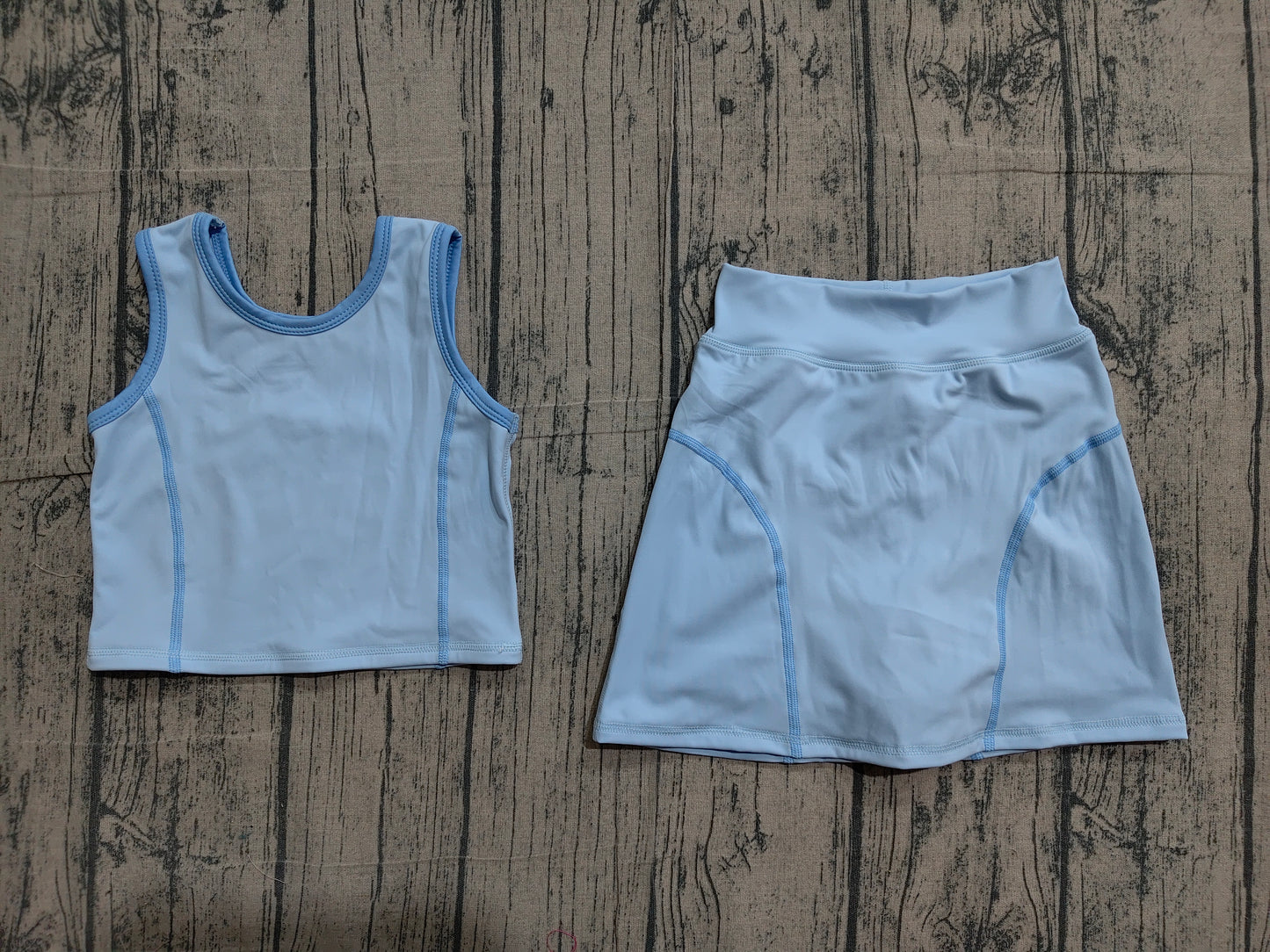 GSD2674 Preorder Sample Baby Girls Sleeveless Sky Blue Vest Top Skirts Set