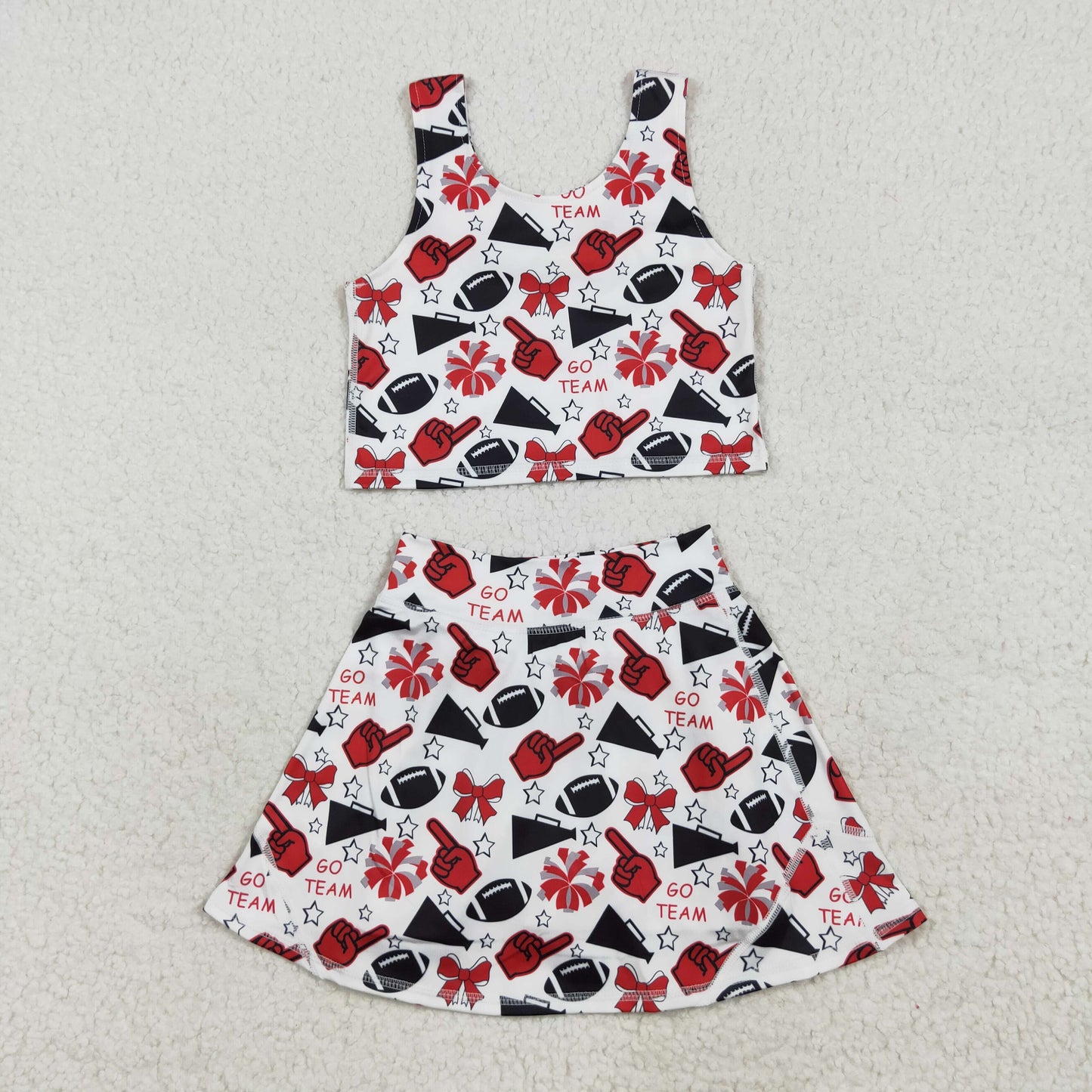 12/18m-8/9t Sibling baby girl clothes yoga Football Bow Pattern short sleeve skirts sets