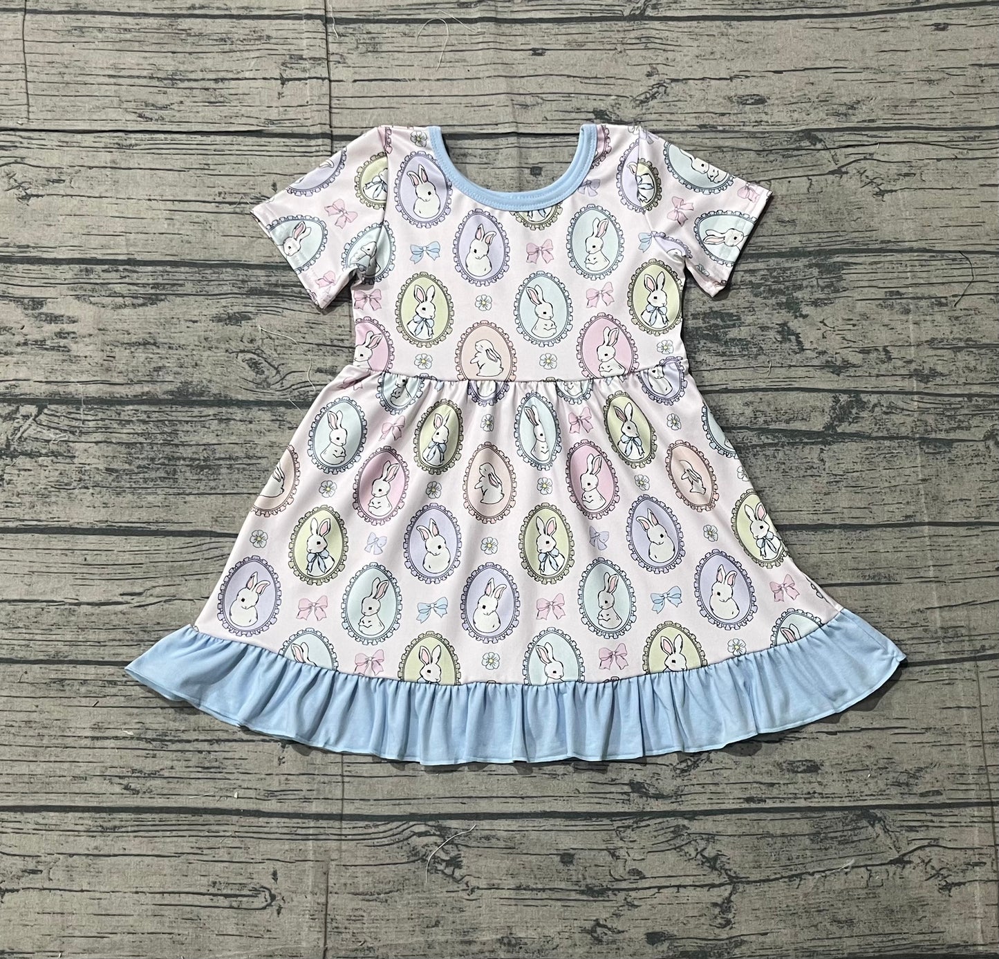 GSD2863 Baby Girls Colorful Bows Rabbits Easter Ruffle Knee Length Dresses Preorder-26.1.13