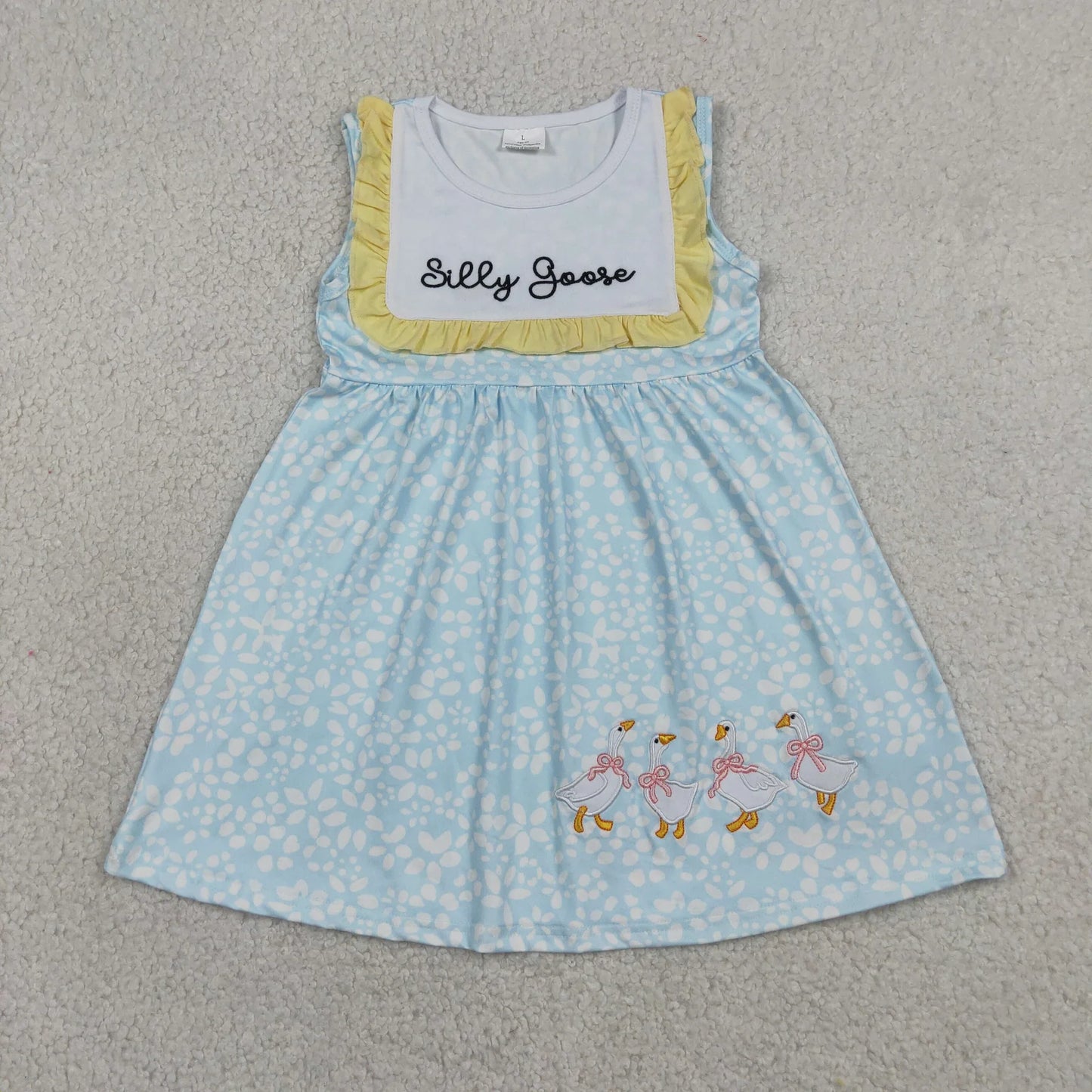GSD2970 Baby Girls Sleeveless Silly Gooses Floral Knee length Dresses