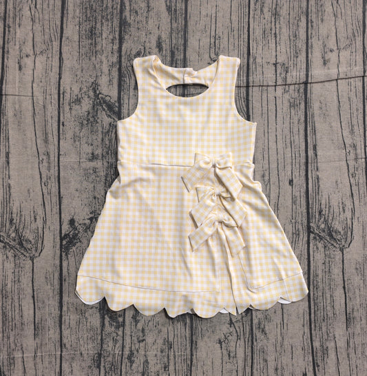 GSD3027 Preorder Sample Baby Girl Sleeveless Yellow Checked Yoga Shorts Bows Knee Length Dresses